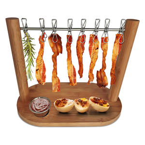 Plaque <span class=keywords><strong>de</strong></span> gril en bambou avec crochets à bacon Planche à <span class=keywords><strong>fromage</strong></span> à griller Cadeau Bloc à découper durable pour une utilisation en cuisine en plein air - Product Image 2