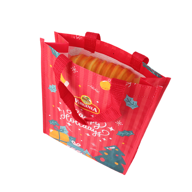 Christmas Cartoon Printed PE PP Woven Laminated Shopping Tote Bag For Gift Packaging