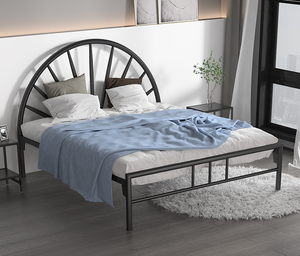 Black Metal <b>Platform</b> <b>Bed</b> <b>Frame</b> Round Headboard Bedstead for Hotel Apartment Guest Room - Product Image 3