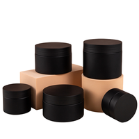 Pots en plastique PET noir mat de luxe 30ml 50ml, emballage cosmétique avec bouchon à vis givré, logo personnalisé, pour soins de la peau, beurre corporel et gommage