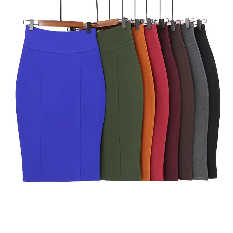 Plus Size Skirts plain blank high waist back zipper bodycon sexy pencil skirt for women