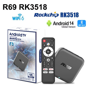 R69กล่องทีวีแอนดรอยด์14 RK3518 2G 8G 16G รีโมท BT5.0 100M LAN เครื่องเล่นสื่ออัจฉริยะ4K แบบเต็มกล่อง - Product Image 1