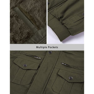 Casual Hommes col montant <span class=keywords><strong>Kaki</strong></span> vert <span class=keywords><strong>militaire</strong></span> fermeture éclair <span class=keywords><strong>polaire</strong></span> doublé épais Canvas Vestes Hommes blouson aviateur - Product Image 6