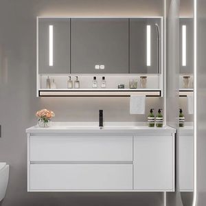 Luxury white <b>bathroom</b> cabinet smart mirror cabinet white washbasin hanging cabinet body - Product Image 5