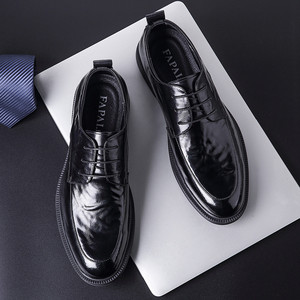 Chaussures Derby en cuir noir pour hommes FAPAI, à lacets, formelles, pour mariage, style classique, respirantes et confortables - Product Image 1