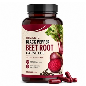 Capsules de Poivre Noir Biologique et Racine de Betterave de Haute Qualité, Extrait 50:1, pour Adultes, Antioxydant, Soutien Immunitaire, Vitamines B9, 60 gélules - Product Image 1