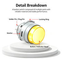 Bouton-poussoir lumineux ultra-fin en plastique de 22 mm, étanche, rond, momentané ou à enclenchement, pour démarrage électrique