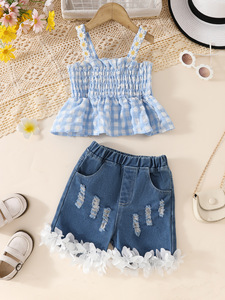 <span class=keywords><strong>Collection</strong></span> Été Petite Fille Short en Denim et Camisole en Coton à Motif Solide dans de Nouveaux Styles - Product Image 2