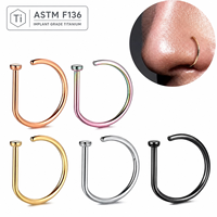 Anneau de nez en titane ASTM F136 20G en forme de D, fausse boucle de nez sans perçage, clip pour narine, bijoux de corps style punk, vente en gros