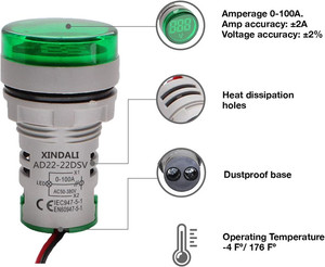 AD22-22FSA thông minh tùy chỉnh mini LED Vôn kế kỹ thuật số <span class=keywords><strong>Volt</strong></span> chỉ số bảng điều chỉnh ánh sáng màu xanh lá cây và màu xanh phát ra màu sắc 220V Điện áp đầu vào - Product Image 6