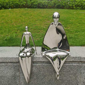 Stainless Steel Abstract Figure Sculpture Outdoor Garden Decor Mirror Finish Floor Mount Customizable Size - Product Image 2