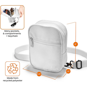 White Nylon Crossbody Bag <strong>Mini</strong> Waist Belt Sling Bag <strong>Backpack</strong> with Adjustable Strap Women Lightweight &amp; Multi-Pocket Design - Product Image 3