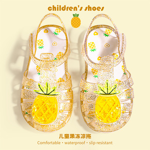 Cartoon Children Crystal Jelly <b>Sandals</b> <b>Summer</b> Girls Soft Sole Non-slip Closed Toe Princess Roman Shoes - Product Image 4
