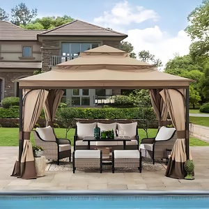 Tente pyramidale d'extérieur en stock, 12x12, trois couches, moustiquaire imperméable en polyester avec poteaux métalliques pour cour et environnement extérieur - Product Image 1