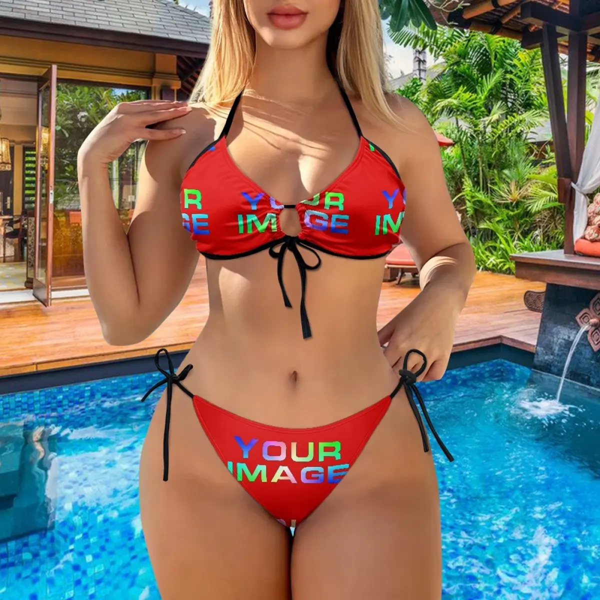 Mode été plage taille haute Sexy col en V maillots de bain creux sculpté Design 2 pièces Bikini ensemble personnalisé livraison directe vêtements femmes