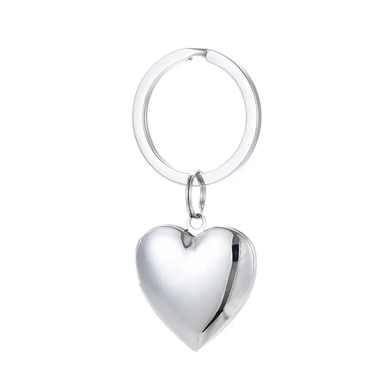 Porte-clés cœur blanc en acier inoxydable véritable Porte-clés photo en métal gravé avec mots en acier pour cadeau de promotion