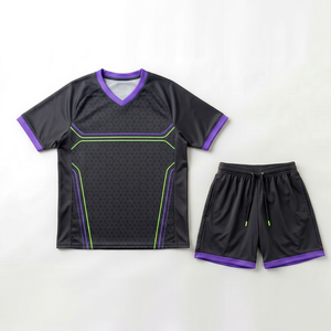 Conjunto de Camiseta de Fútbol para Hombre, Cuello en V, Manga Corta, Gris Oscuro, Morado, Verde, Geométrico, Absorbe la Humedad, Poliéster, Ajuste Atlético, Todas las Temporadas - Product Image 1