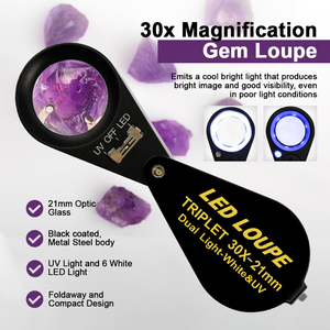 Lupa de Bolsillo Plegable de Alta Calidad con Aumento de 10x a 30x, Marco Negro, 6 Luces LED Integradas, Lupa UV para Aficionados y Relojeros - Product Image 1