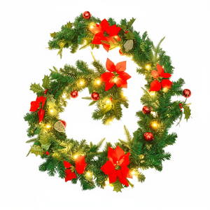 Ghirlanda Natalizia Verde in PVC 2,7 Metri con Luci LED Bianco Caldo Stile Tradizionale Decorazione da Parete con Pigne - Product Image 1