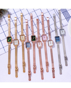 Reloj cuadrado con banda de malla plateada para mujer, esfera azul, bisel de cristal, reloj de pulsera de cuarzo para mujer, informal, diario - Product Image 6