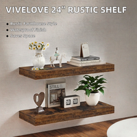 Ensemble de 16 étagères flottantes en bois avec supports invisibles, 2 supports marron rustique, faciles à nettoyer, à fixer au mur pour la cuisine, le salon
