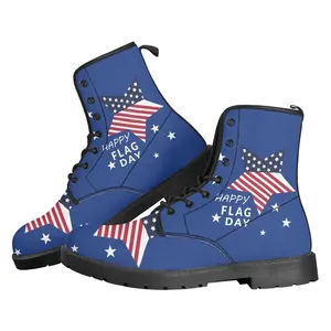 Botas personalizadas con bandera americana para hombre y mujer, botas de cuero con tecnología de sublimación para todas las estaciones, servicio de envío directo