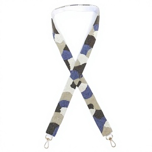 Sangle de sac élégante en coton avec broderie mignonne et motif camouflage bleu-gris, crochets métalliques de qualité supérieure, fantaisie pour sacs - Product Image 1