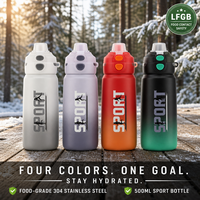 Bouteille de sport isotherme en acier inoxydable avec couvercle rabattable pour la salle de sport, les voyages, le camping, la randonnée, l'école, gourde d'hydratation 500 ml