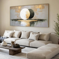 Peinture à l'huile moderne luxueuse en feuille d'or, motif lune, faite à la main, texture épaisse, couteau à palette, art mural 3D sur toile pour salon