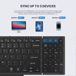 JOMAA Ergonomic Portable BT Dual Mode <b>Wireless</b> RGB Backlit <b>Keyboard</b> Touchpad&Number Keypad Rechargeable Folding <b>Keyboard</b> - Product Image 3