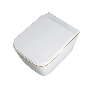 Inodoro de cerámica color marfil con borde dorado, cisterna oculta, inodoro con descarga por inmersión, combo, inodoro sin borde, consola de baño empotrada para el hogar - Product Image 6