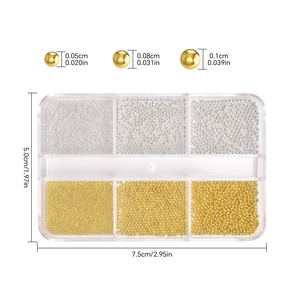 6 Grid Mini Metal Caviar Beads 0.5/0.8/1mm Gold Silver Stainless Steel 3D Nail Art Decoration <b>Box</b> - Product Image 2