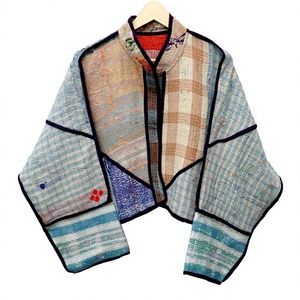 Chaqueta Kantha Vintage Hecha a Mano para Mujer, Cuello Mandarín, Manga Larga, Tejido de Algodón Transpirable y Ecológico para Otoño - Product Image 1