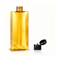 Bouteille en plastique PET carrée plate jaune ambre de 200 ml avec bouchon à clapet 24/410, emballage cosmétique pour shampoing, gel douche