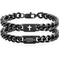 Bracelet cubain tendance en acier inoxydable plaqué or 18 carats pour homme avec pendentif croix chrétienne gravée – Bijou de mode, idéal pour un cadeau