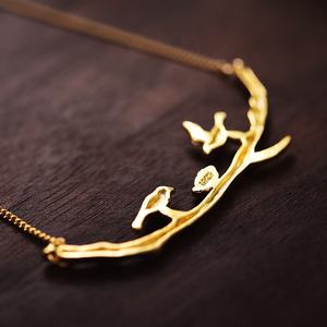 Collar con Colgante de Plata de Ley 925 Vintage, Pájaro <span class=keywords><strong>en</strong></span> Ramas, Hecho a Mano, Diseño Único para Mujer, Joyería Fina - Product Image 3