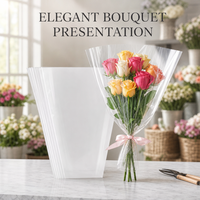 Sacs à fleurs en BOPP trapézoïdaux avec impression blanche, manchon d'emballage en plastique transparent pour bouquets de fleurs fraîches