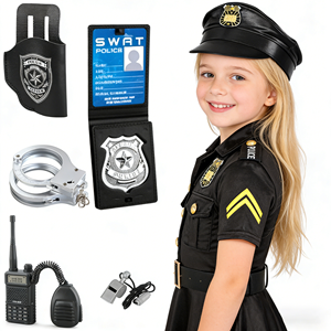 Disfraz de Policía Femenina Personalizable con Accesorios de Juguete, Kit de Juego de Roles para Niños, Disfraz de Policía para Halloween - Product Image 3