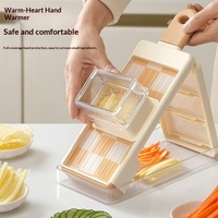 Mandoline manuelle 4-en-1 avec lame en acier inoxydable, protège-main pliable et récipient – Préparation multifonctionnelle des légumes en cuisine