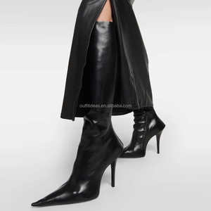 <span class=keywords><strong>Bottes</strong></span> <span class=keywords><strong>hautes</strong></span> noires en cuir à talon aiguille de 110 mm pour <span class=keywords><strong>femme</strong></span>, style sorcière, design exagéré et luxueux, à bout pointu, pour l'hiver - Product Image 2