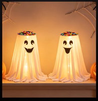 Decoración de tela para entrada o porche con fantasma LED brillante y adorable para exhibir dulces en Halloween, ideal para la colección de dulces.