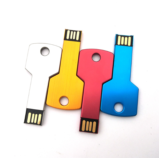 Free Logo Corporate Gift-Key Shape USB 2.0 Pen Flash Drive 128mb to 64GB Memory Stick Metal New Product