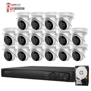 Anpviz 4K POE 카메라 시스템 16pcs 4K POE CCTV 카메라 총알 내장 SD 카드 슬롯 마이크 4K 16ch POE NVR 설치 6 테라바이트 HDD H.265 +