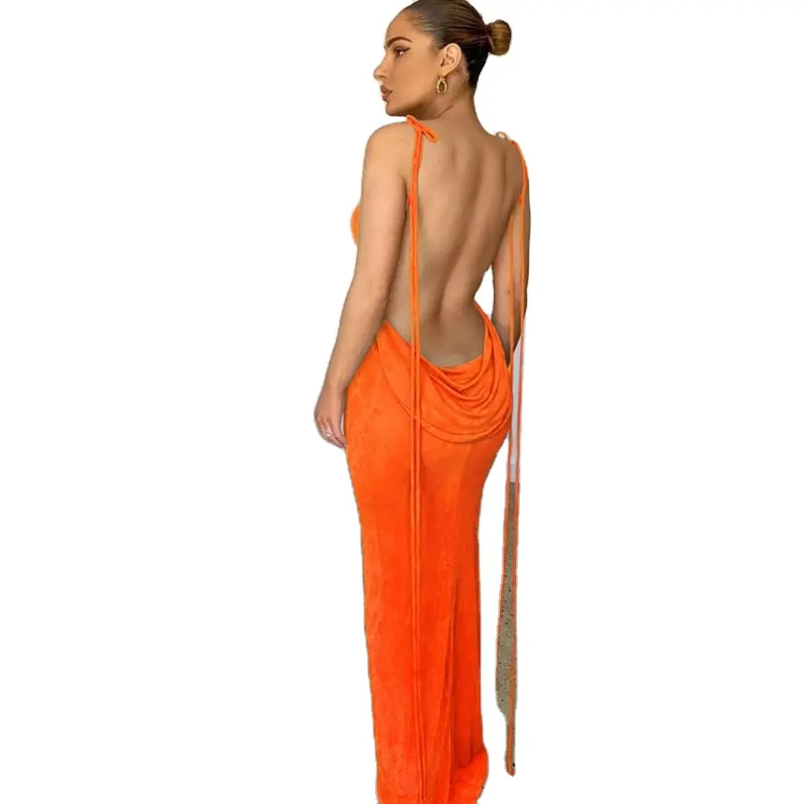 2023 Summer Backless Sexy Maxi Dress Spaghetti Strap Party Clubwear Women Long Dress