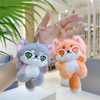 Mignon porte-clés en peluche renard mignon et moelleux, jouet en peluche loup viral, poupée, porte-clés lumineux, ornement de sac de dessin animé