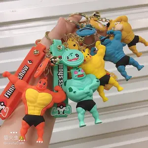 Yeni yaratıcı 3D PVC kas Poke ördek anahtarlık okul çantası öğrenci kolye firedragon Squirtle ördek anahtarlık