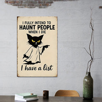 Plaque en métal vintage « Chat noir fantôme » avec citation amusante pour Halloween, décoration murale pour la maison, le bar ou la cabane