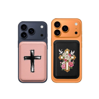 Dompet Kulit Tipis Magnetik Pola Kustom untuk Kartu Kredit, Kompatibel dengan MagSafe iPhone Seri 12-17 Mini Pro Max, Modis