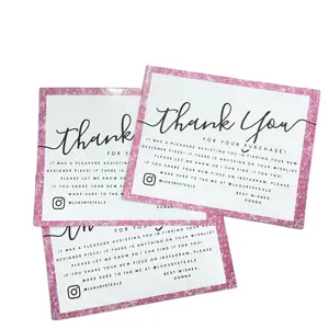 Cute pink greeting card print thank you for supporting my small business card with logo