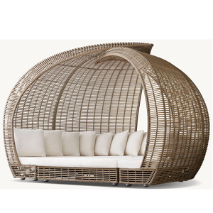 أثاث حدائق، سرير استلقاء خارجي بإطار ألومنيوم مقاوم للعوامل الجوية، أريكة خارجية، كرسي استرخاء للمسبح، سرير نهاري للشاطئ من الخيزران والراتان - Product Image 3